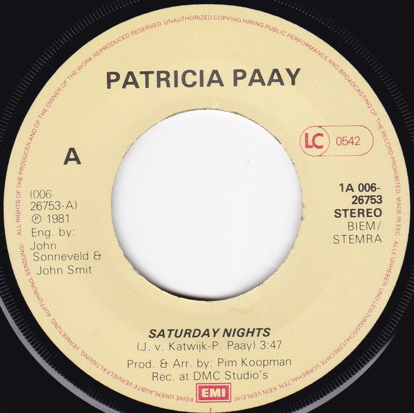 Patricia Paay - Saturday Nights 29379 Vinyl Singles Goede Staat