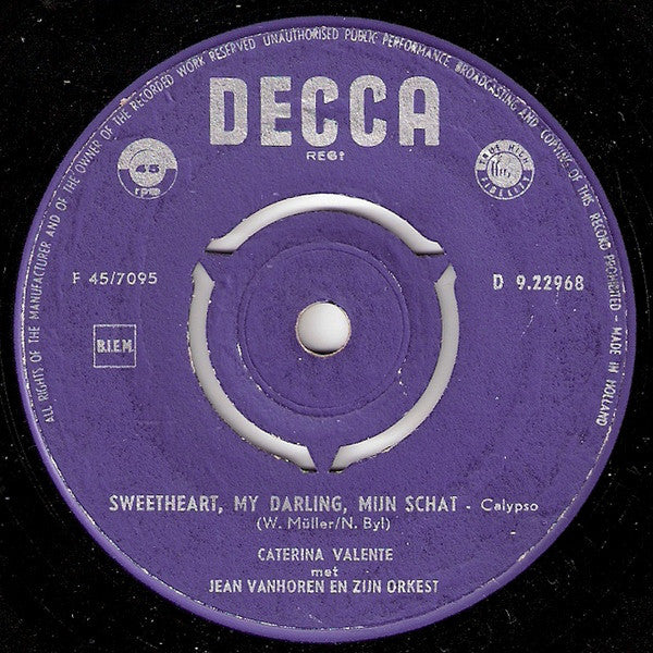 Caterina Valente - Sweetheart My Darling. Mijn Schat 05215 Vinyl Singles Goede Staat