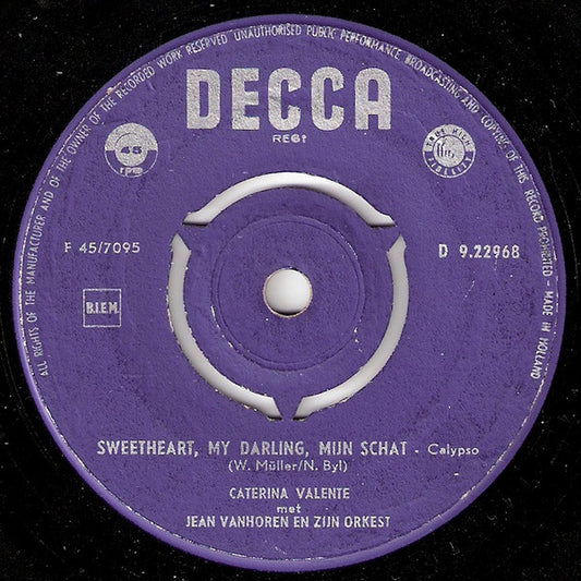 Caterina Valente - Sweetheart My Darling. Mijn Schat 05215 Vinyl Singles Goede Staat