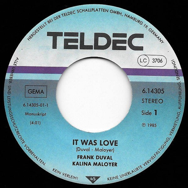 Frank Duval - Kalina Maloyer - It Was Love 02852 Vinyl Singles Goede Staat