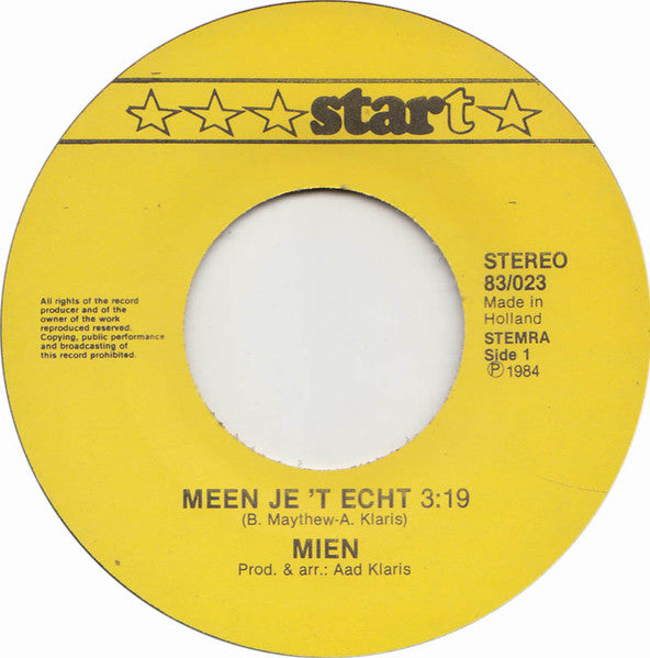 Mien - Meen Je 'T Echt 08533 33517 Vinyl Singles Goede Staat