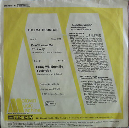 Thelma Houston - Don't Leave Me This Way 10578 30397 Vinyl Singles Goede Staat