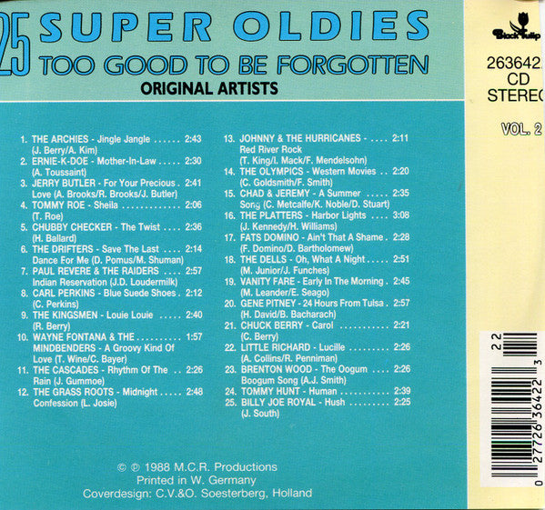 Various - 25 Super Oldies Vol. 2 - Too Good To Be Forgotten (CD) Compact Disc Goede Staat