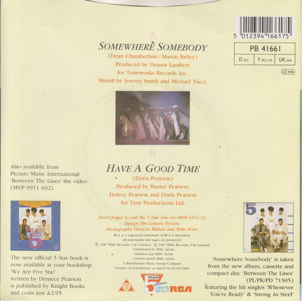 Five Star - Somewhere Somebody 24077 Vinyl Singles Goede Staat