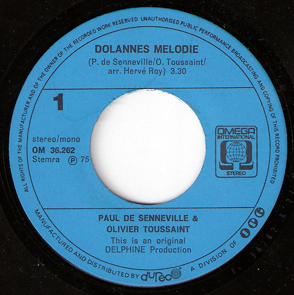 Paul de Senneville & Olivier Toussaint - Dolannes Melodie 06416 Vinyl Singles Hoes: Generic