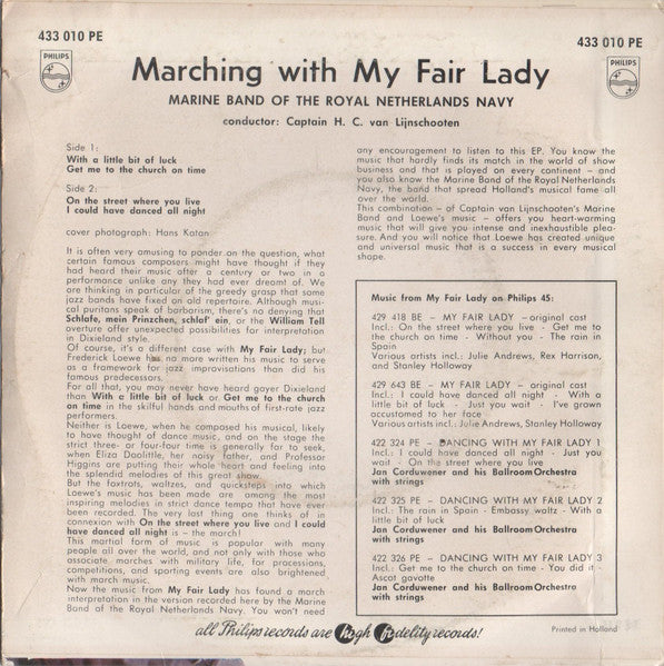 Marinierskapel der Koninklijke Marine - Marching With My Fair Lady (EP) 32441 Vinyl Singles EP Goede Staat