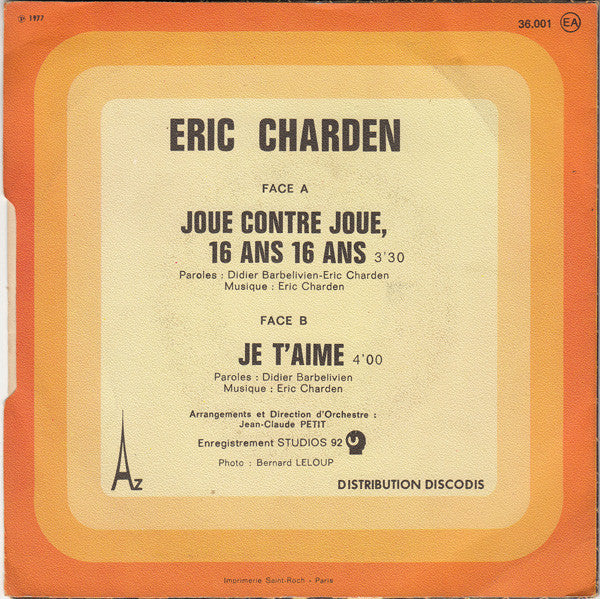 Eric Charden - Joue Contre Joue 16 Ans, 16 Ans 31252 Vinyl Singles Goede Staat