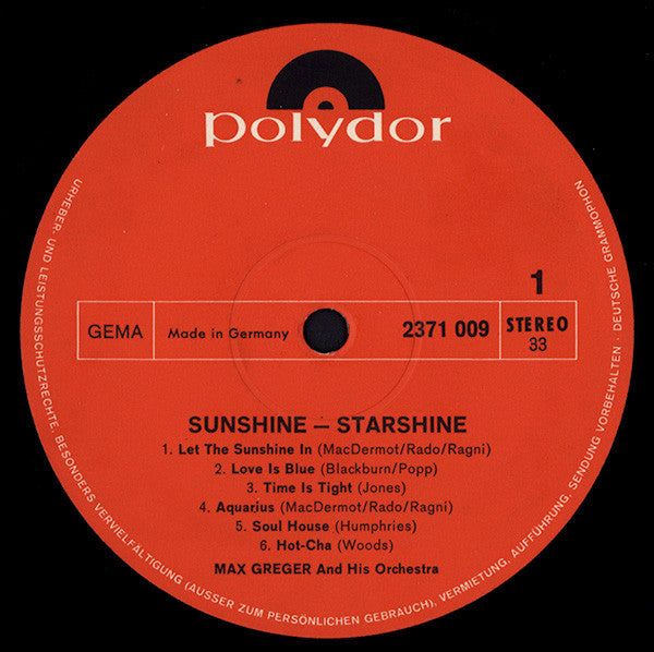 Max Greger Und Sein Orchester - Sunshine Starshine (LP) 49693 Vinyl LP Goede Staat