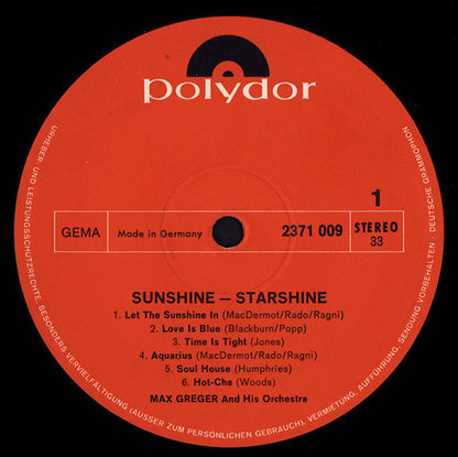 Max Greger Und Sein Orchester - Sunshine Starshine (LP) 49693 Vinyl LP Goede Staat