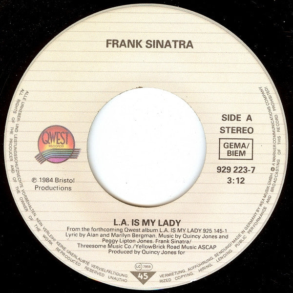 Frank Sinatra with Quincy Jones And Orchestra - L.A. Is My Lady 28787 Vinyl Singles Goede Staat