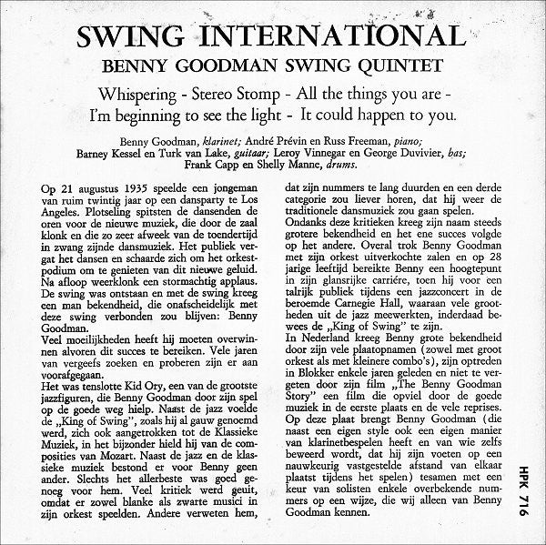 Benny Goodman - Swing International (EP) 32073 Vinyl Singles Goede Staat