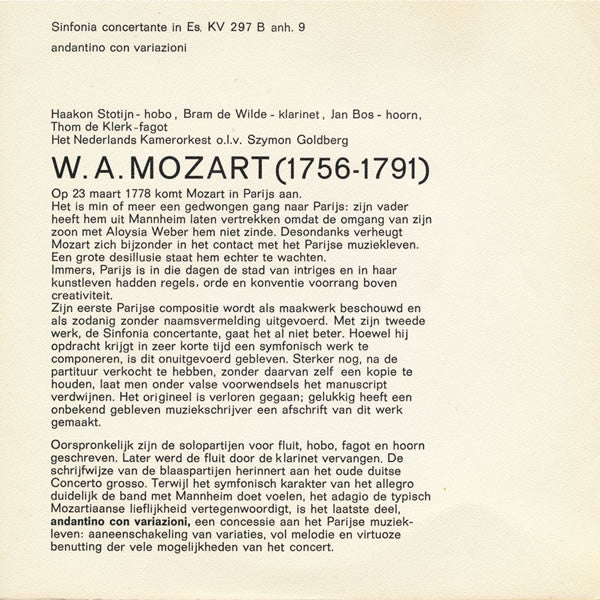 Tommaso Albinoni / W.A. Mozart - Concert In A Voor Trompet En Klarinet-Sextet "St. Mark" 07900 30026 Vinyl Singles Goede Staat