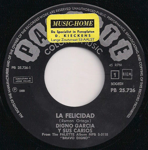 Digno Garcia Y Sus Carios - La Felicidad 17256 Vinyl Singles Goede Staat