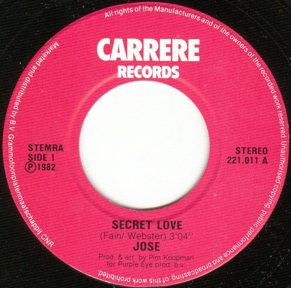 Jose - Secret Love 09902 Vinyl Singles Goede Staat