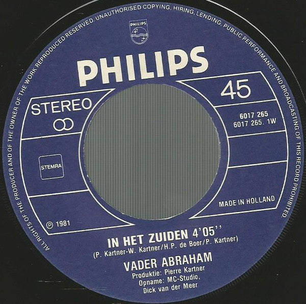 Vader Abraham - In Het Zuiden 30015 Vinyl Singles Goede Staat