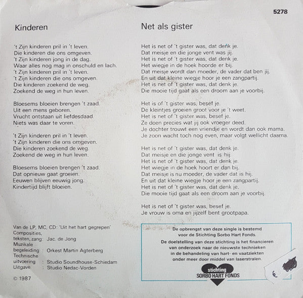 Jac de Jong - Kinderen 15059 Vinyl Singles Goede Staat