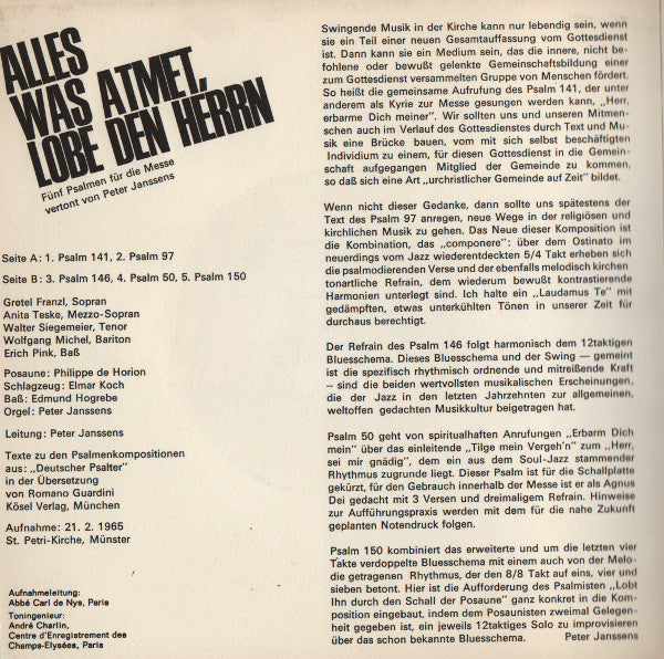 Various - Alles Was Atmet, Lobe Den Herrn (EP 21838 Vinyl Singles EP Goede Staat ++