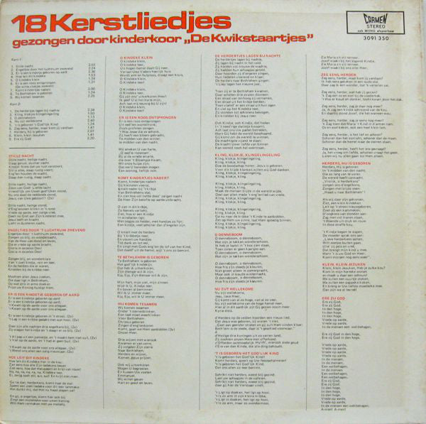 Kinderkoor De Kwikstaartjes - 18 Kerstliedjes Gezongen Door Kinderkoor De Kwikstaartjes (LP) 45245 Vinyl LP Goede Staat