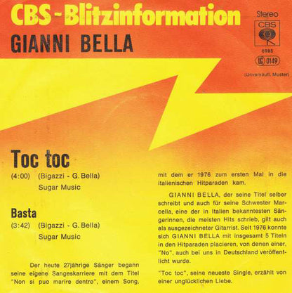 Gianni Bella - Toc Toc 19948 Vinyl Singles Goede Staat