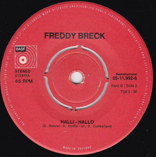 Freddy Breck - Halli-Hallo Vinyl Singles Goede Staat