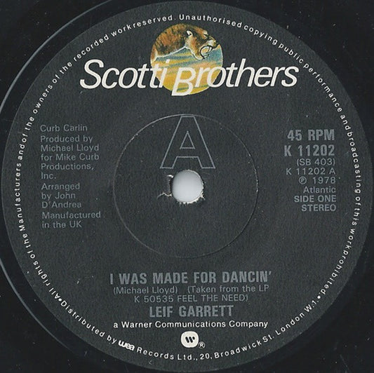 Leif Garrett - I Was Made For Dancin' Vinyl Singles Hoes: Generic