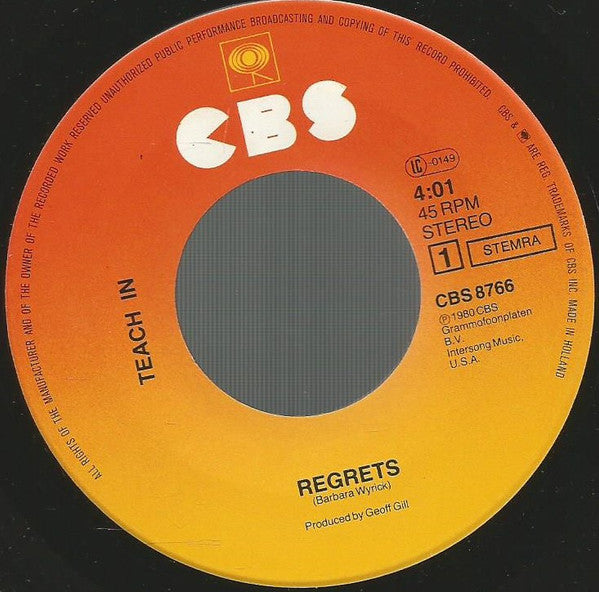 Teach-In - Regrets 35295 Vinyl Singles Goede Staat