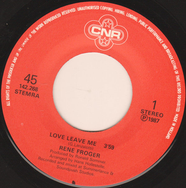 Rene Froger - Love Leave Me 12293 Vinyl Singles Goede Staat