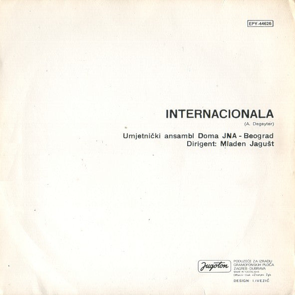 Umjetnički Ansambl Doma JNA Beograd - Internacionala (EP) Vinyl Singles EP Goede Staat