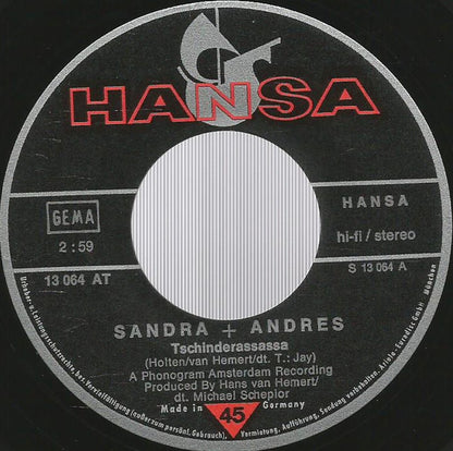 Sandra & Andres - Tschinderassassa 04917 Vinyl Singles Hoes: Generic