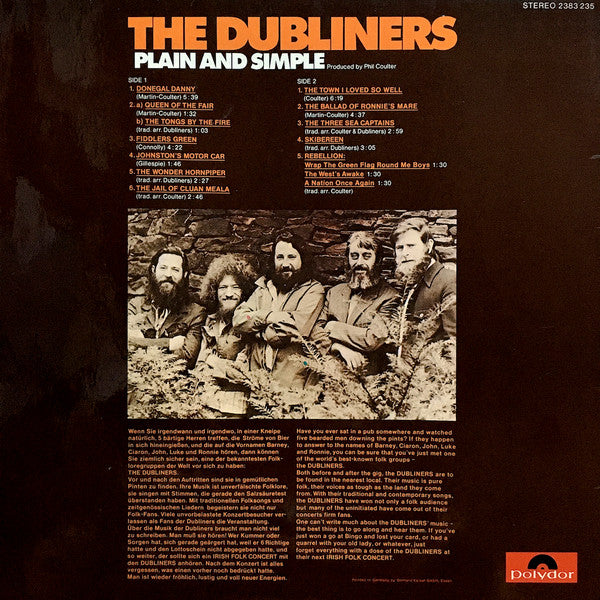 Dubliners - Plain And Simple (LP) 46580 Vinyl LP Goede Staat