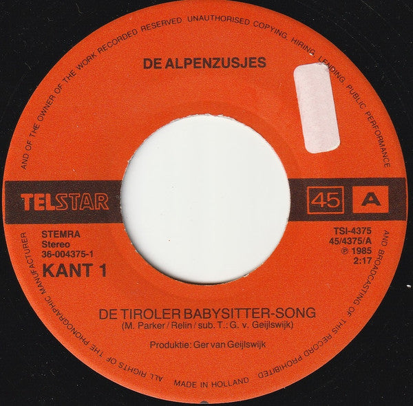 Alpenzusjes & Trio Kwatsch - De Tiroler Babysitter Song 06742 Vinyl Singles Goede Staat