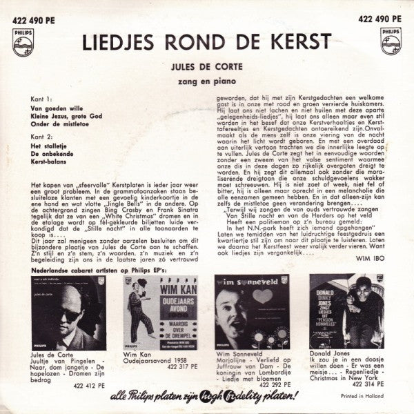 Jules de Corte - Liedjes Rond De Kerst (EP) 34330 Vinyl Singles Goede Staat