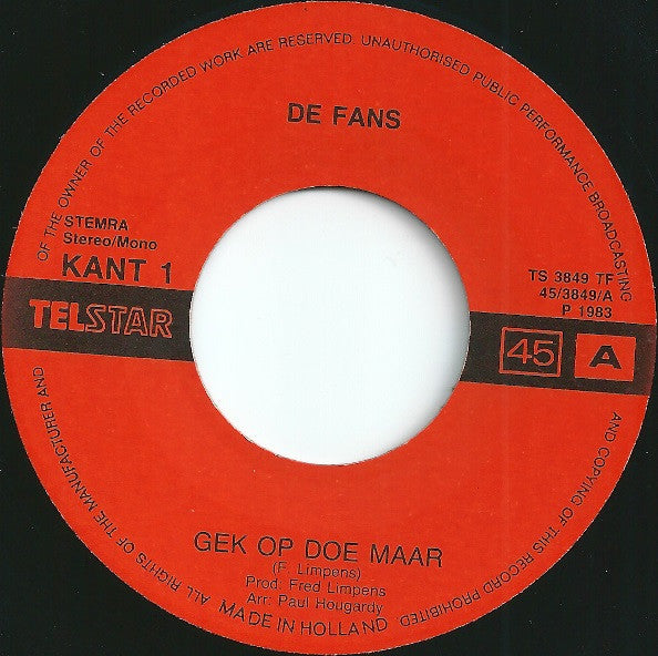 Fans - Gek Op Doe Maar 18780 Vinyl Singles Goede Staat