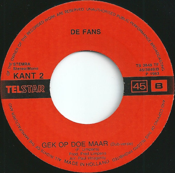 Fans - Gek Op Doe Maar 18780 Vinyl Singles Goede Staat