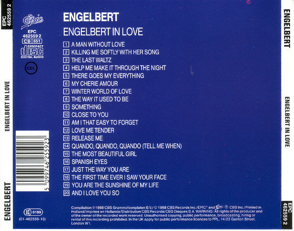 Engelbert Humperdinck - Engelbert In Love (CD) Compact Disc Goede Staat