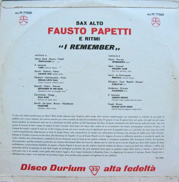 Fausto Papetti - I Remember (LP) 40968 Vinyl LP Goede Staat