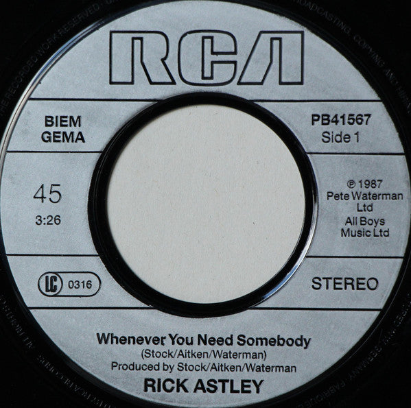 Rick Astley - Whenever You Need Somebody 17650 14481 30348 16980 Vinyl Singles Goede Staat