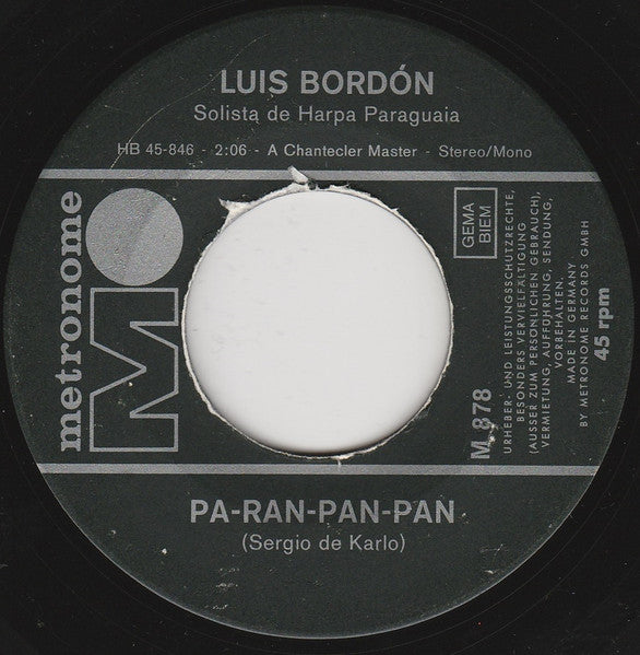 Luis Bordón, Solista De Harpa Paraguaia - Pa-Ran-Pan-Pan 19279 Vinyl Singles Goede Staat