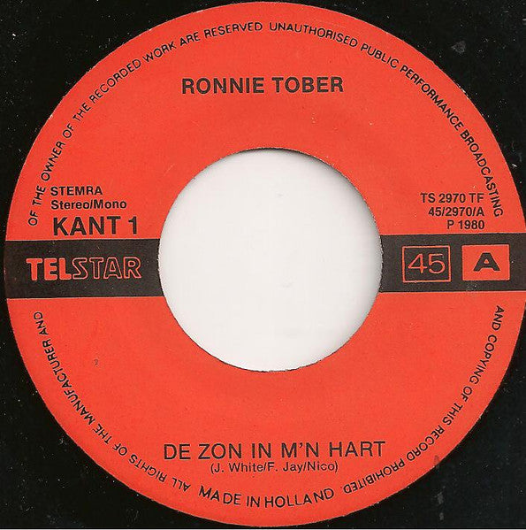 Ronnie Tober - De Zon In M'n Hart 00035 Vinyl Singles B-Keus (B)