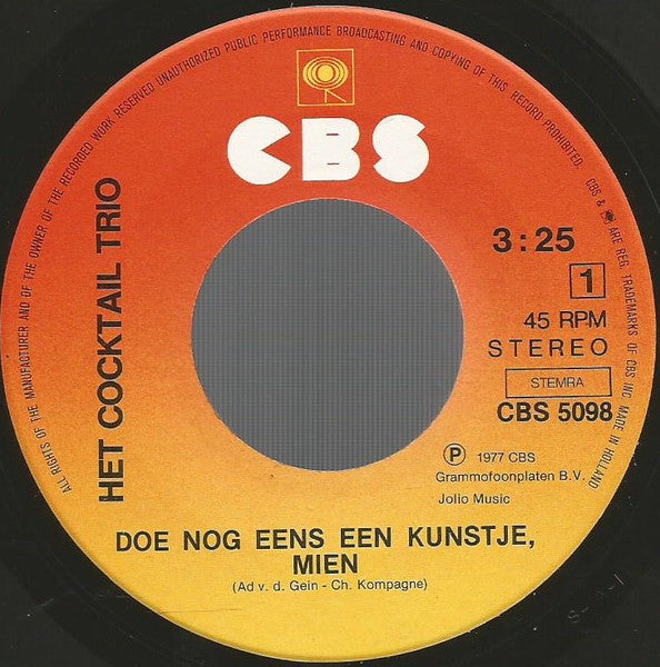 Cocktail Trio - Doe Nog Een Kunstje Mien 17375 Vinyl Singles Goede Staat