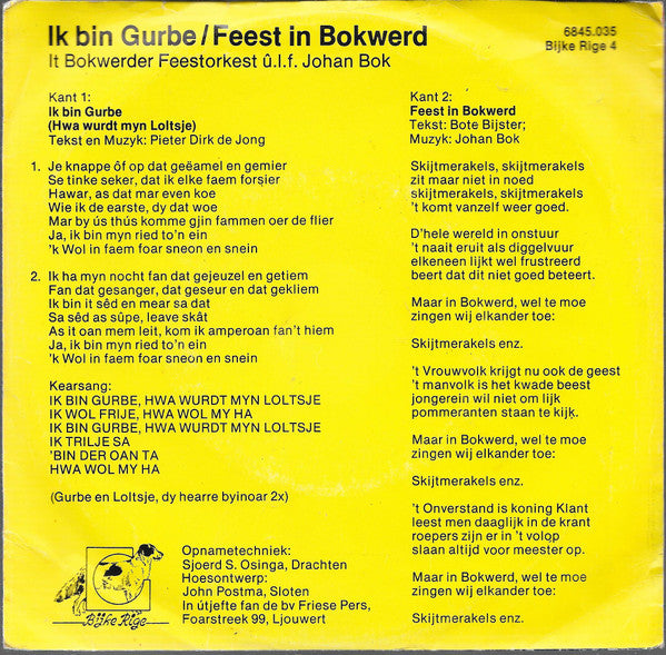 It Bokwerder Feestorkest - Ik Bin Gurbe Hwa Wurdt Myn Loltsje 14441 Vinyl Singles Goede Staat