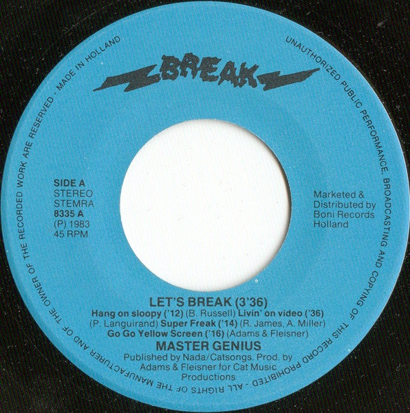 Master Genius - Let's Break 03460 Vinyl Singles Goede Staat