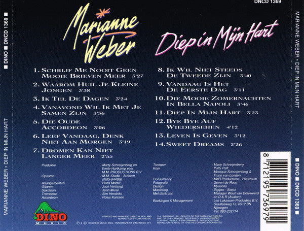 Marianne Weber - Diep In Mijn Hart (CD) Compact Disc Goede Staat