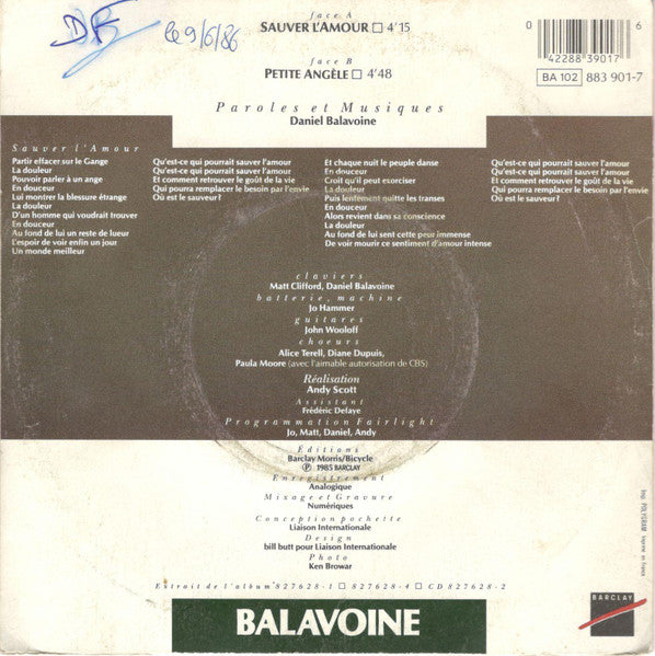 Balavoine - Sauver L'Amour 15349 Vinyl Singles Goede Staat