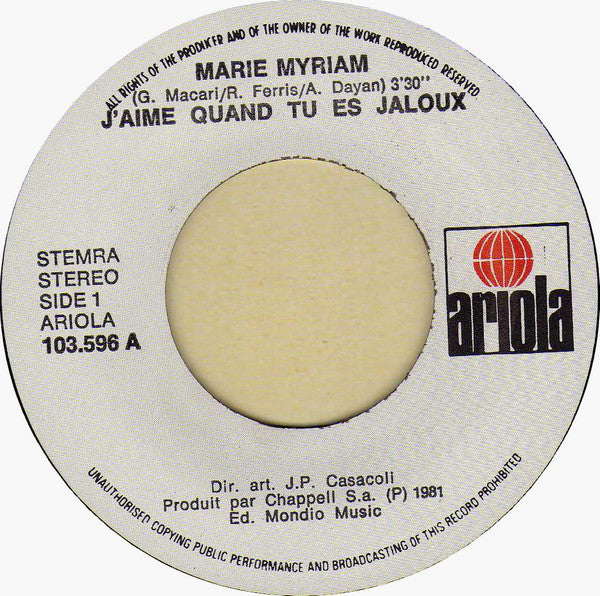 Marie Myriam - J'aime Quand Tu Es Jaloux 15412 Vinyl Singles Goede Staat