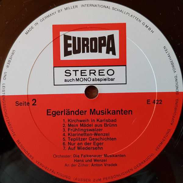 Falkenauer Musikanten Solisten: Hans Und Wenzel An Der Zither: Anton Vradek - Egerländer Musikanten (LP) 49198 Vinyl LP Goede Staat