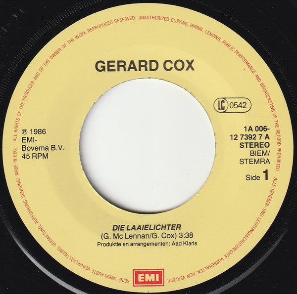 Gerard Cox - Die Laaielichter 31037 Vinyl Singles Goede Staat