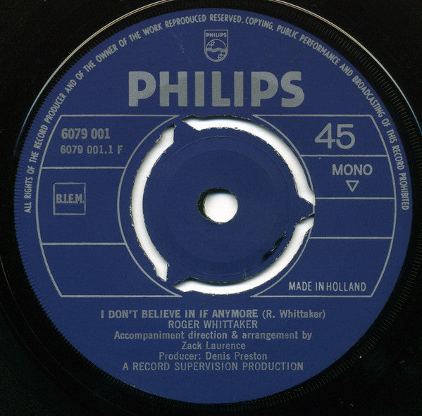 Roger Whittaker - I Don't Believe In If Anymore 06790 Vinyl Singles Hoes: Generic