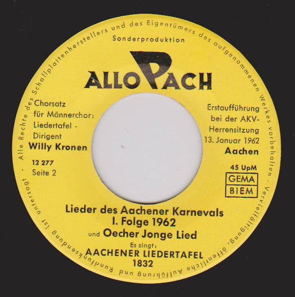 Aachener Liedertafel - Lieder Des Aachener Karnevals 1.Folge 1962 31446 Vinyl Singles Goede Staat