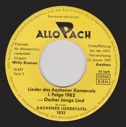 Aachener Liedertafel - Lieder Des Aachener Karnevals 1.Folge 1962 31446 Vinyl Singles Goede Staat